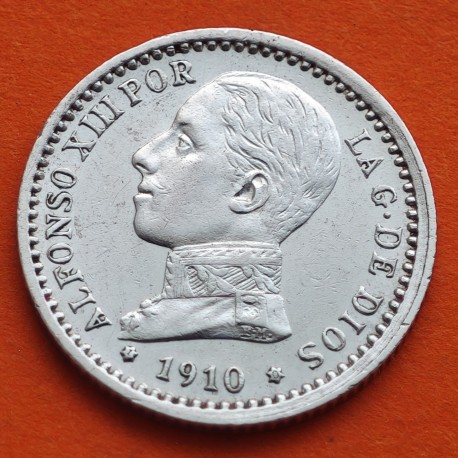 ESPAÑA Rey ALFONSO XIII 50 CENTIMOS 1910 * 1 0 PCV REY y ESCUDO KM.730 MONEDA DE PLATA EBC- Spain silver R/1