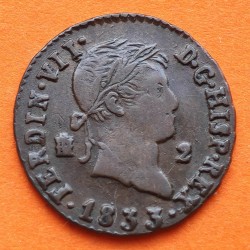 ESPAÑA Rey FERNANDO VII 2 MARAVEDIES 1833 Ceca de SEGOVIA KM.487.1 MONEDA DE COBRE MBC Spain 2 Maravedis R/1