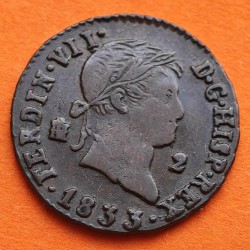 ESPAÑA Rey FERNANDO VII 2 MARAVEDIES 1833 Ceca de SEGOVIA KM.487.1 MONEDA DE COBRE MBC Spain 2 Maravedis R/1