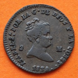 ESPAÑA REINA ISABEL II 2 MARAVEDIES 1839 Ceca de SEGOVIA KM.532.4 MONEDA DE COBRE MBC- Spain 2 Maravedis