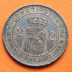 ESPAÑA Rey ALFONSO XIII 2 CENTIMOS 1912 * 12 PCV KM.732 MONEDA DE COBRE EBC/SC- + IMPERFECCIONES R/4