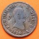 @ESCASA@ ESPAÑA Rey FERNANDO VII 8 MARAVEDIES 1814 J Ceca de JUBIA 1º RETRATO KM.461 MONEDA DE COBRE 8 Maravedis
