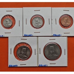 . 5 monedas x SULTANATO DE BRUNEI 1 + 5 + 10 + 20 + 50 SEN 2005 SULTAN HASSANAL BOLKIAH NICKEL y COBRE SC