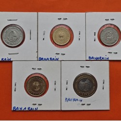 . 5 monedas x BAHRAIN 5 + 10 + 25 + 50 + 100 FILS 1992 y 1995 PALMERA - BARCOS - ESCUDO NICKEL LATÓN y BIMETÁLICA SC