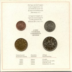 . 4 Monedas PRE-EURO Tirada 4.000 x BELGICA 1 + 2 + 5 + 10 ECU 1991 CONGRESO NUMISMÁTICO en ESTUCHE OFICIAL