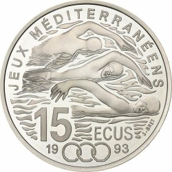 @ESTUCHE y CERTIFICADO@ FRANCIA 100 FRANCOS 1993 NATACIÓN - JUEGOS DEL MEDITERRANEO KM.1029 MONEDA DE PLATA PROOF France 15 Ecus