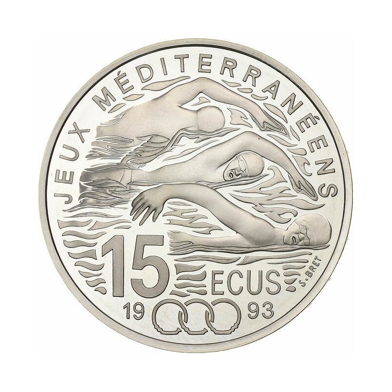 @ESTUCHE y CERTIFICADO@ FRANCIA 100 FRANCOS 1993 NATACIÓN - JUEGOS DEL MEDITERRANEO KM.1029 MONEDA DE PLATA PROOF France 15 Ecus