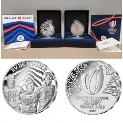 . @2 MONEDAS - RUGBY@ FRANCIA 10 EUROS 2022 CAMPEONATO MUNDIAL 2023 LOGO EQUIPO NACIONAL PLATA ESTUCHE France
