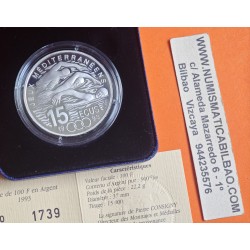 @ESTUCHE y CERTIFICADO@ FRANCIA 100 FRANCOS 1993 NATACIÓN - JUEGOS DEL MEDITERRANEO KM.1029 MONEDA DE PLATA PROOF France 15 Ecus