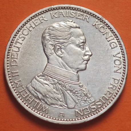 ALEMANIA 3 MARCOS 1914 A PRUSIA Rey WILHELM II KM.538 MONEDA DE PLATA EBC Germany Deutsches Reich DREI MARK R/2
