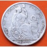 @ESCASA@ PERU 1/2 SOL 1923 DAMA SENTADA y ESCUDO KM.216 MONEDA DE PLATA BAJA República Peruana