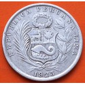 @ESCASA@ PERU 1/2 SOL 1923 DAMA SENTADA y ESCUDO KM.216 MONEDA DE PLATA BAJA República Peruana