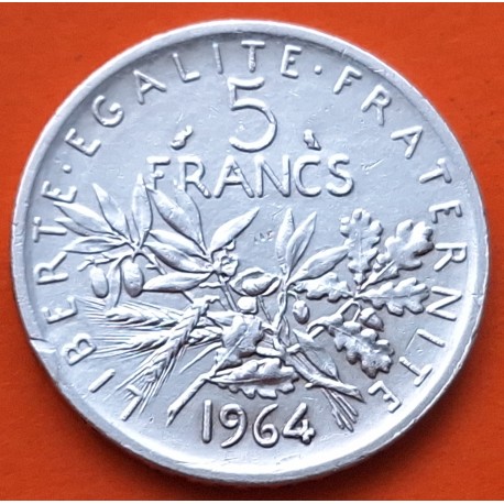 FRANCIA 5 FRANCOS 1964 SEMBRADORA SEMEUSE KM.926 MONEDA DE PLATA EBC- IMPERFECCIONES France silver 0,32 ONZAS R/3