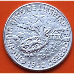 CUBA 40 CENTAVOS 1952 BANDERA - ARBOL - 50 AÑOS DE LIBERTAD y PROGRESO KM.25 MONEDA DE PLATA MBC+ @ESCASA@ silver coin R/1