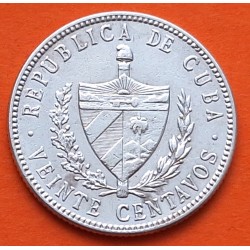 @ESCASA@ CUBA 20 CENTAVOS 1948 PATRIA y LIBERTAD ESTRELLA KM.13.2 MONEDA DE PLATA EBC- Caribe Havana silver