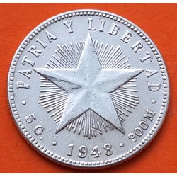 @ESCASA@ CUBA 20 CENTAVOS 1948 PATRIA y LIBERTAD ESTRELLA KM.13.2 MONEDA DE PLATA EBC- Caribe Havana silver