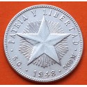 @ESCASA@ CUBA 20 CENTAVOS 1948 PATRIA y LIBERTAD ESTRELLA KM.13.2 MONEDA DE PLATA EBC- Caribe Havana silver