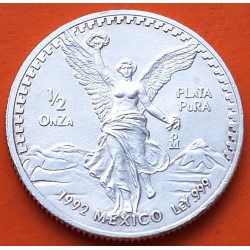 MEXICO 1/2 ONZA 1992 ANGEL LIBERTAD MONEDA DE PLATA PURA SC + Imperfecciones OUNCE OZ silver coin Half