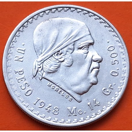 MEXICO 1 PESO 1948 MORELOS y PAVON KM.456 MONEDA DE PLATA EBC- Mejico silver coin R/3