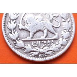 . IRAN 2000 DINARS 1910 AH 1328 LEÓN - SULTAN Ahmad Shah Qajar TEHERÁN KM.1040 MONEDA DE PLATA silver 5 Kran