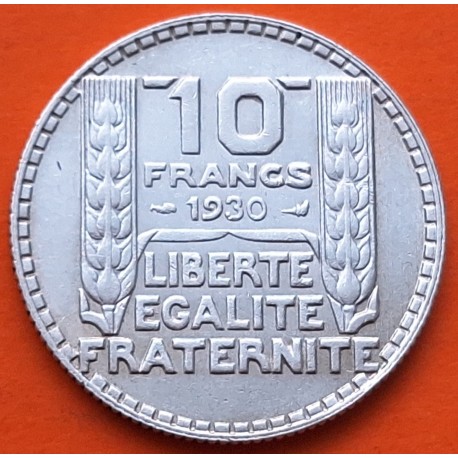 FRANCIA 10 FRANCOS 1930 BUSTO DE DAMA Ceca TURIN KM.878 MONEDA DE PLATA EBC France Silver 10 Francs R/2