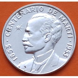 CUBA 25 CENTAVOS 1953 1853 CENTENARIO DE JOSE MARTI KM.27 MONEDA DE PLATA EBC + MANCHITAS silver coin R/4