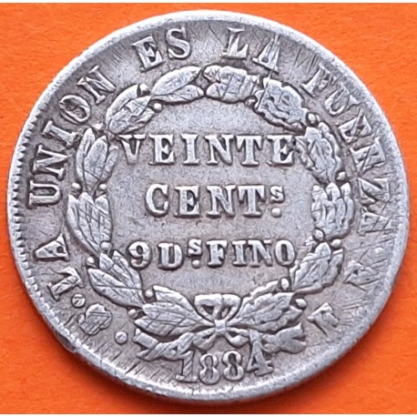 BOLIVIA 20 CENTAVOS 1884 FE Ceca de POTOSI KM.159.2 MONEDA DE PLATA MBC- silver coin R/2