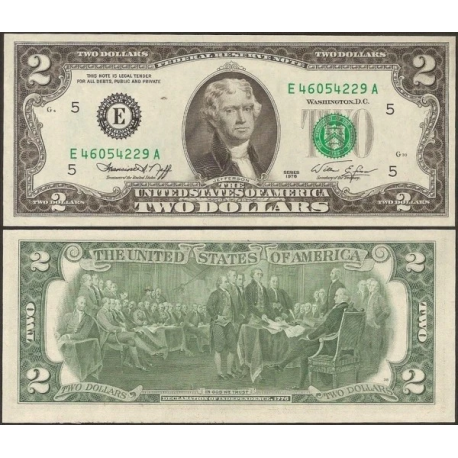@ESCASO@ ESTADOS UNIDOS 2 DOLARES 1976 THOMAS JEFFERSON Letra al Azar Pick 461F BILLETE SC USA