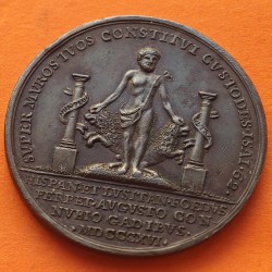 . @RARA@ ESPAÑA Rey FERNANDO VII 1816 CADIZ MEDALLA POR SU BODA CON ISABEL DE BRAGANZA tipo 4 REALES BRONCE