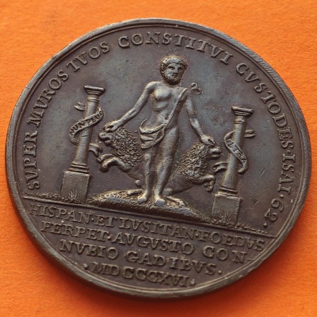 . @RARA@ ESPAÑA Rey FERNANDO VII 1816 CADIZ MEDALLA POR SU BODA CON ISABEL DE BRAGANZA tipo 4 REALES BRONCE