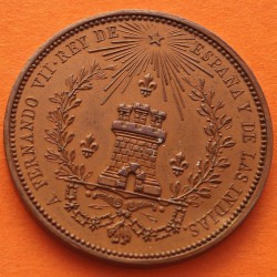 . @LUJO@ ESPAÑA Rey FERNANDO VII 1825 MADRID MEDALLA CASA DE LA MONEDA DE MADRID DEPARTAMENTO GRABADO tipo 4 REALES BRONCE