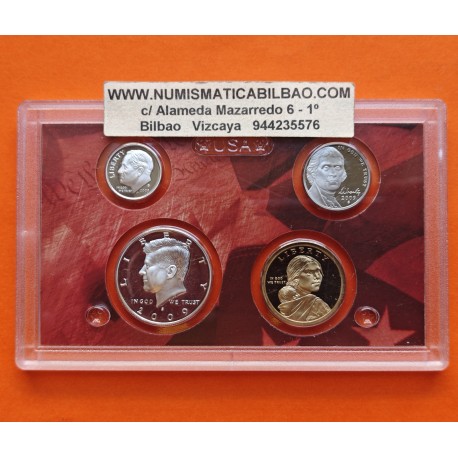 . 4 monedas PROOF x ESTADOS UNIDOS 5 CENTAVOS + 10 CENTAVOS DIME 2009 + 1/2 DOLAR 2009 S KENNEDY PLATA + 1 DOLAR 2002 SACAGAWEA
