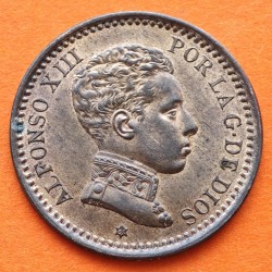 ESPAÑA Rey ALFONSO XIII 2 CENTIMOS 1905 * 05 SMV REY y ESCUDO KM.722 MONEDA DE COBRE SC- Spain R/2