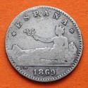 ESPAÑA Gobierno Provisional 50 CENTIMOS 1869 * -/9 SNM DAMA TUMBADA KM.659 MONEDA DE PLATA @ESCASA@ R/4