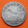 ESPAÑA Gobierno Provisional 50 CENTIMOS 1869 * -/9 SNM DAMA TUMBADA KM.659 MONEDA DE PLATA @ESCASA@ R/4