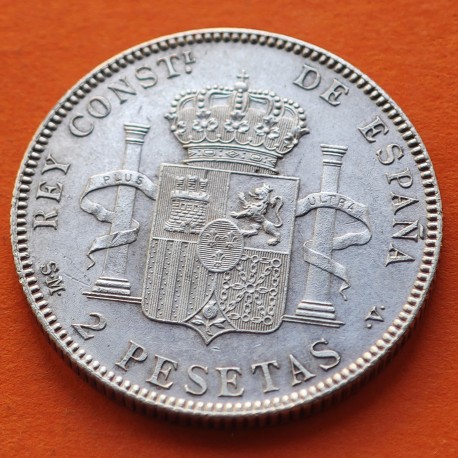 ESPAÑA Rey ALFONSO XIII 2 PESETAS 1905 * 19 05 SMV KM.725 MONEDA DE PLATA MBC + MUESCAS Spain silver coin R/4