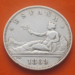 ESPAÑA Gobierno Provisional 2 PESETAS 1869 * 18/69 SNM DAMA KM.654 MONEDA DE PLATA MBC- Spain silver coin R/2