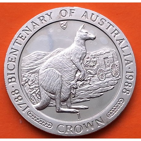 ISLA DE MAN 1 CORONA 1788 CANGURO y CARRETA Bicentenary of Australia KM.225 MONEDA DE NICKEL SC-