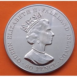 ISLAS MALVINAS - FALKLAND 50 PENIQUES 2001 REINA ISABEL II JOVEN  75 ANIVER. KM.71 MONEDA DE NICKEL SC- 50 Pence