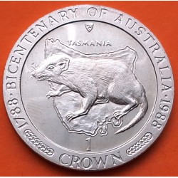 ISLA DE MAN 1 CORONA 1988 1788 DEMONIO DE TASMANIA Bicentenary of Australia KM.227 MONEDA DE NICKEL SC-