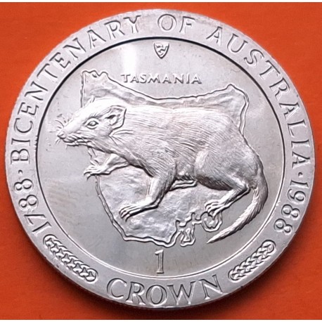 ISLA DE MAN 1 CORONA 1988 1788 DEMONIO DE TASMANIA Bicentenary of Australia KM.227 MONEDA DE NICKEL SC-