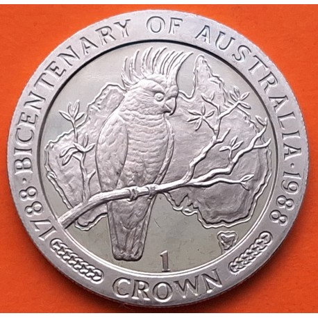 ISLA DE MAN 1 CORONA 1988 1788 CACATUA Bicentenary of Australia KM.222 MONEDA DE NICKEL SC-