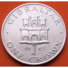 GIBRALTAR 1 CORONA 1967 CASTILLO y LLAVE SIMBOLO DEL PEÑON KM.4 MONEDA DE NICKEL SC + Imperfecciones 1 Crown