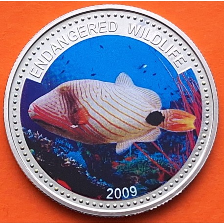 @COLORES - Tirada 1.000 uds@ PALAU 1 DOLAR 2009 PEZ BALLESTA KM.282 MONEDA DE NICKEL + BAÑO DE PLATA SC