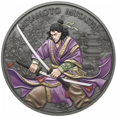 . @03 de JUNIO ENVÍO - 500 uds@ ESTADOS UNIDOS 1 ONZA 2026 SAMURAI MIYAMOTO MUSASHI PLATA PURA Oz LEGENDARY WARRIORS