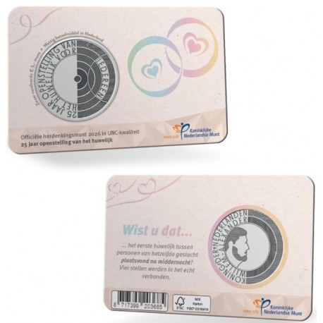 . @03 de JUNIO ENVÍO@ HOLANDA 5 EUROS 2026 MATRIMONIO IGUALITARIO 25 ANIVER. @COINCARD@ MONEDA SC The Netherlands