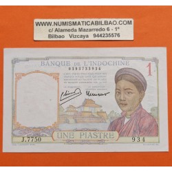 INDOCHINA 1 PIASTRA 1946 DAMA y AGRICULTOR Pick 54C BILLETE MBC + DOBLEZ French Banque De L'Indochine 1 Piastre BANKNOTE Laos