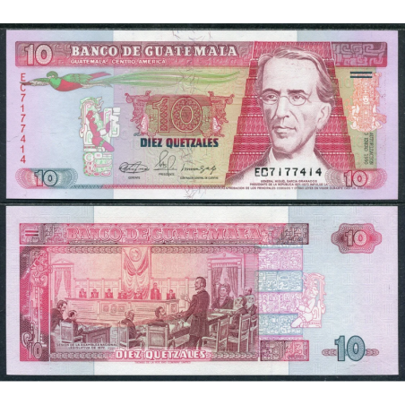 GUATEMALA 10 QUETZALES 1990 GENERAL MIGUEL GARCIA GRANADOS Pick 75.B BILLETE SC UNC BANKNOTE
