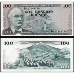 ISLANDIA 100 KRONUR 1961 TRYGGVI GUNNARSSON y REBAÑO DE OVEJAS Pick 44.A (11) BILLETE SC Iceland UNC BANKNOTE