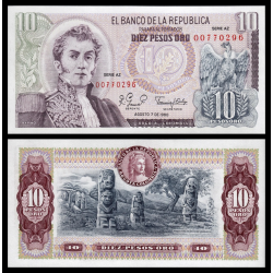 COLOMBIA 10 PESOS 1980 TOTEMS PRECOLOMBINOS y GENERAL NARIÑO Pick 407H BILLETE SC UNC BANKNOTE